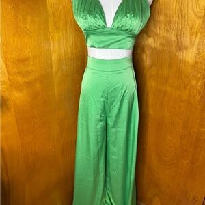 AKIRA Green Jumpsuit with Wide-Leg Silhouette